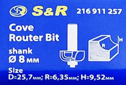 Frez do drewna S&R, zaokrąglający z łożyskiem 25,7x6,35x9,52 mm