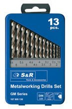Zestaw wierteł do metalu S&R serii GM w kasecie metalowej 13 szt.