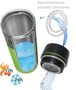 Kubek termiczny TAVIALO, INOX, 420ml, dwie dodatkowe uszczelki silikonowe, gumowana podstawa, zielony