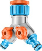 Rozdzielacz do nawadniania - trójnik GRUNTEK, do kranów 1/2" i 3/4", z szybkozłączkami