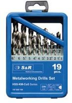 Zestaw wierteł do metalu S&R serii KM w kasecie metalowej 19 szt.