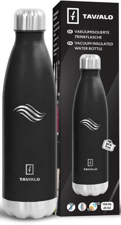 Butelka termiczna TAVIALO, INOX, 750ml, izolowana próżniowo, czarna
