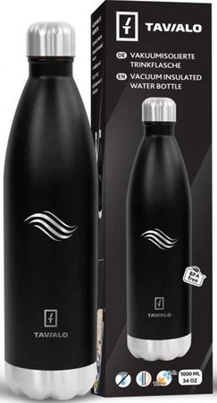Butelka termiczna TAVIALO, INOX, 1000ml, izolowana próżniowo, czarna